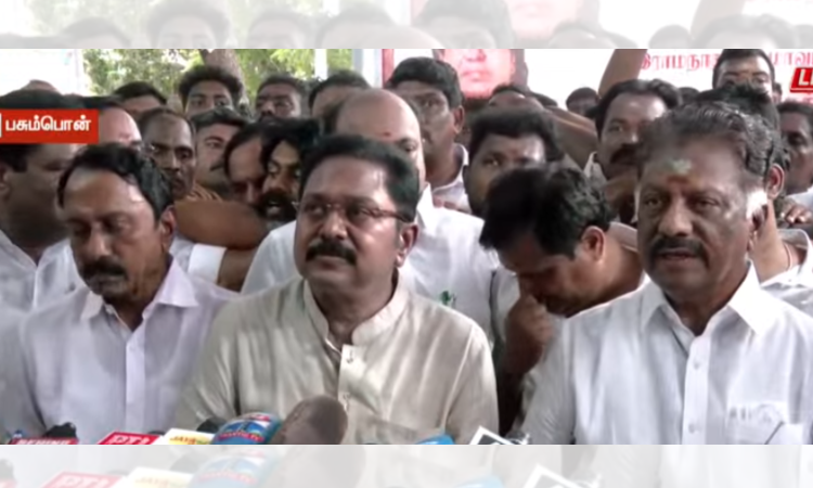 Crisis in AIADMK again as senior Gounder leader Sengottaiyan joins TTV, OPS at Pasumpon Crisis in AIADMK again as senior Gounder leader Sengottaiyan joins TTV, OPS at Pasumpon