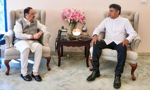 BJP chief J P Nadda meets Sri Lankas Leader of Opposition Sajith Premadasa