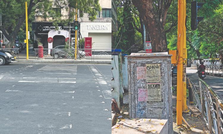 New signal poles join a crowd of hurdles blocking pavements in Chennai
