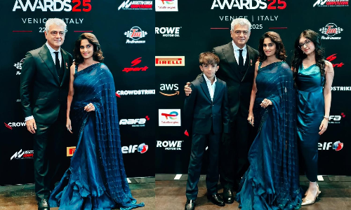 Ajith Kumar presented Gentleman Driver of the Year Award in Venice; Shalini says honoured to stand beside him