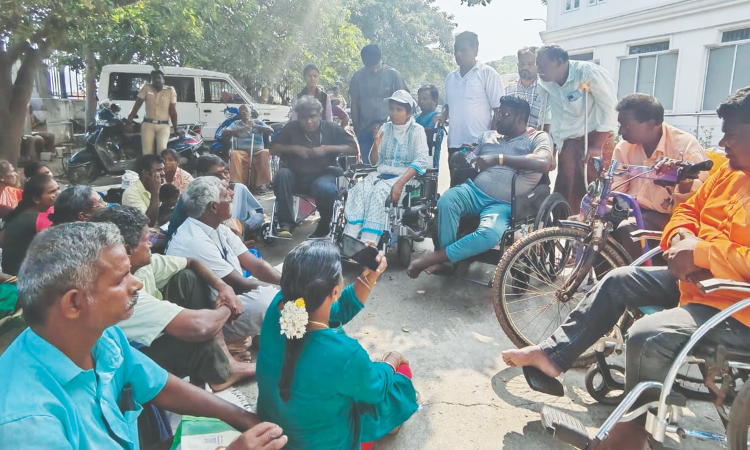 Persons with disability urge government: ‘Issue patta, increase monthly maintenance from Rs 6K to Rs 10K’ Persons with disability urge government: ‘Issue patta, increase monthly maintenance from Rs 6K to Rs 10K’