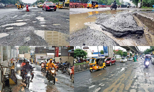 Motorists bear the brunt as city roads fail to withstand intermittent rains Motorists bear the brunt as city roads fail to withstand intermittent rains