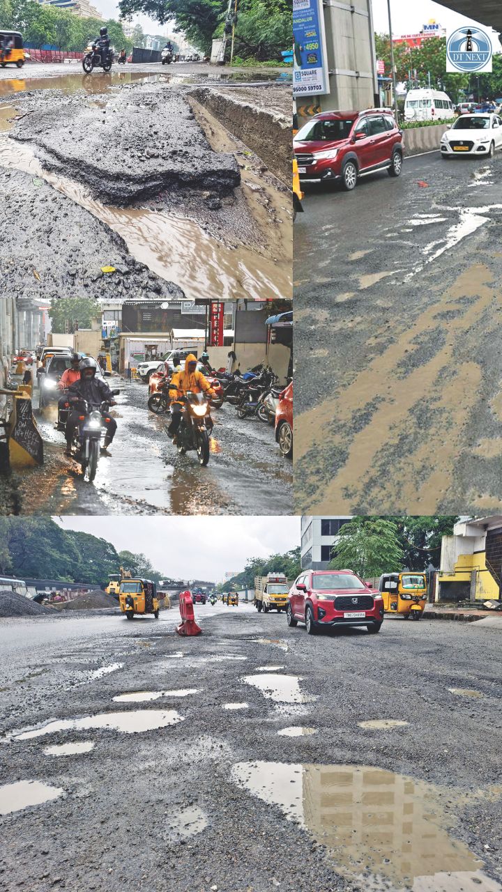 Cyclone Ditwah-triggered rains have damaged major city roads, with potholes and craters appearing across key stretches. Cyclone Ditwah-triggered rains have damaged major city roads, with potholes and craters appearing across key stretches.