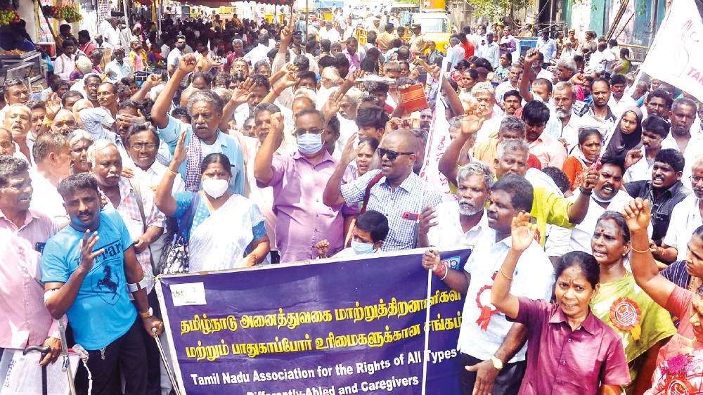 Alleging discrimination in MGNREGS jobs, differently-abled stage protest
