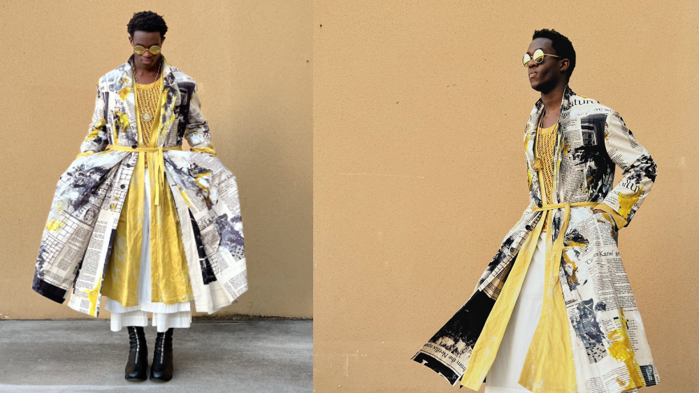 Model drapes newspaper-style coat, becomes Netizens fashion icon