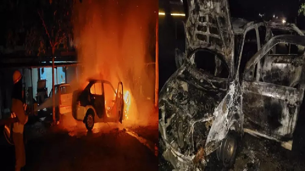 Car catches fire near Aruppukottai, driver escapes unhurt Car catches fire near Aruppukottai, driver escapes unhurt