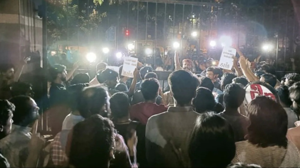 Protest at JNU against demolition of activist Afreen Fatimas house