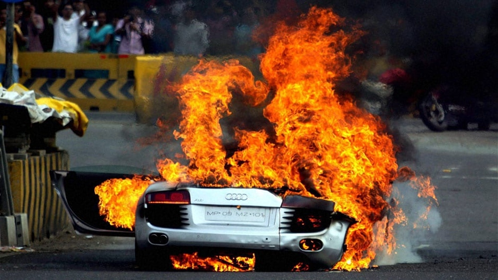 Man suffers burns in car fire at Anna Nagar Man suffers burns in car fire at Anna Nagar