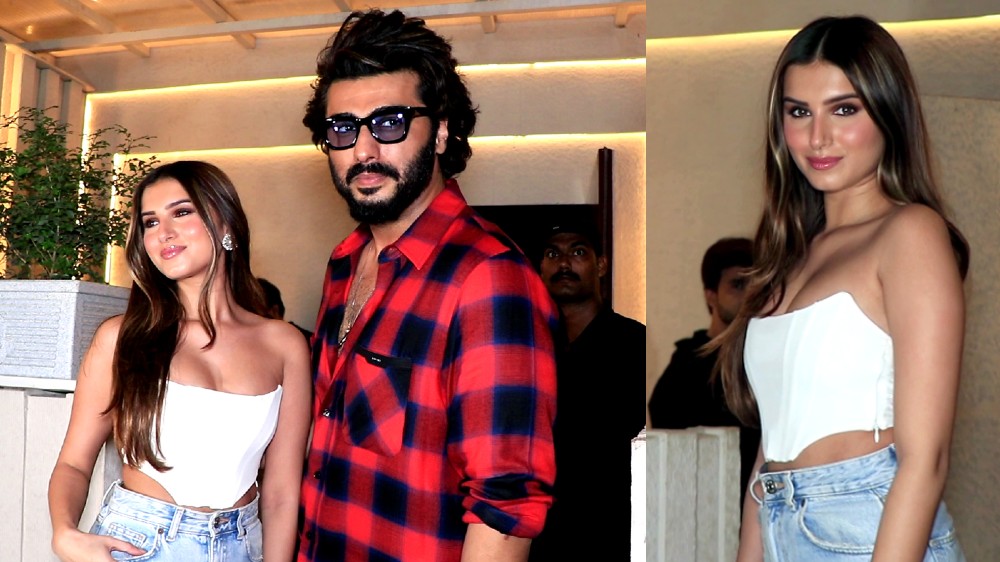 Tara sports white crop top, snapped with Arjun Kapoor