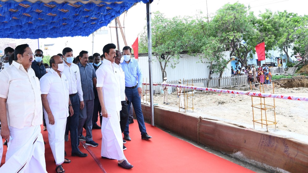 Stalin inspects stormwater drain work in Semmanchery
