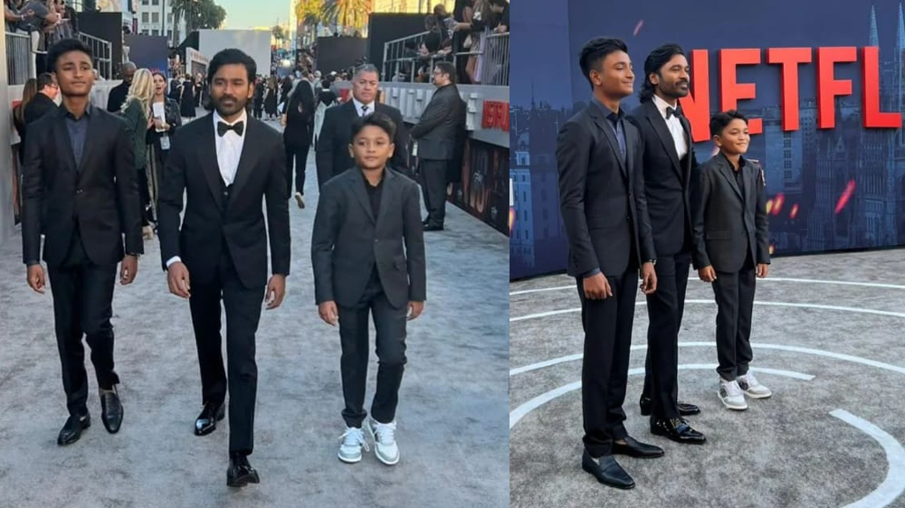 Dhanush attends The Gray Man premiere with his sons Dhanush attends The Gray Man premiere with his sons