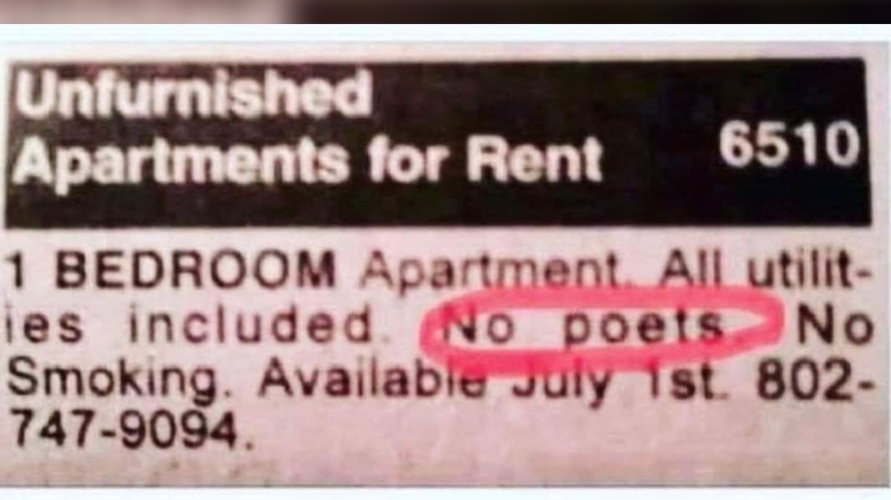 No poets: Rental ad with odd condition sparks hilarious debate