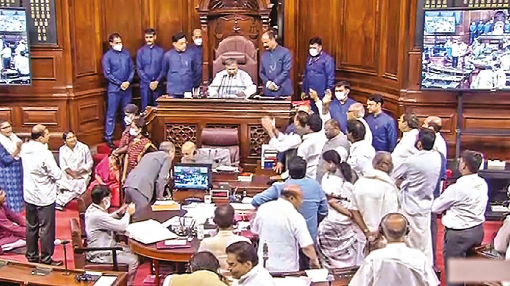 6 DMK MPs suspended from Rajya Sabha for one week