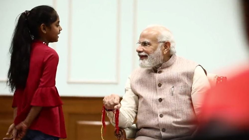 Daughters of PMO staff celebrate Raksha Bandhan with PM Modi