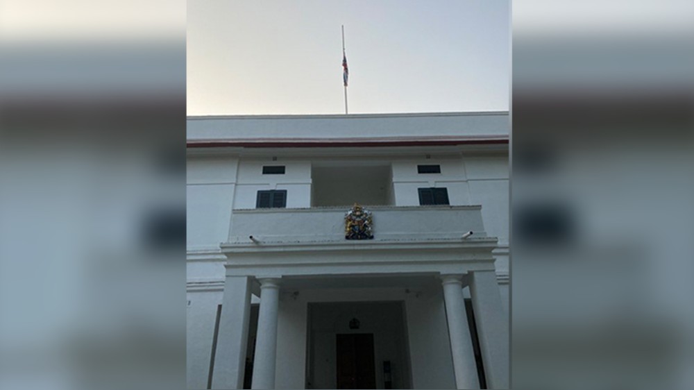 Union Jack flag flown at half-mast at British High Commission