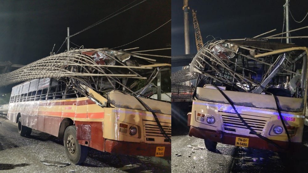 Bundle of steel rods fall on MTC bus at CMRL site, 5 injured