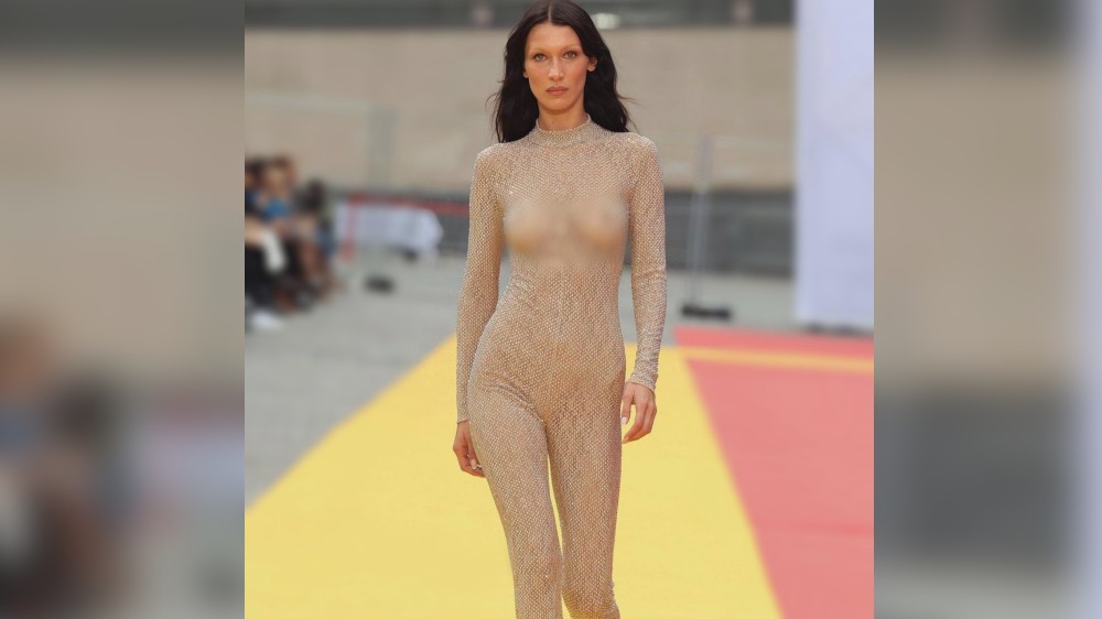 Bella takes over Paris Fashion Week in Stella McCartney catsuit