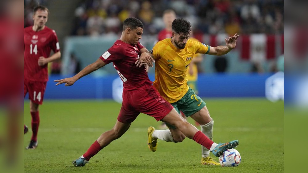 Australia into last 16 of World Cup, beats Denmark 1-0