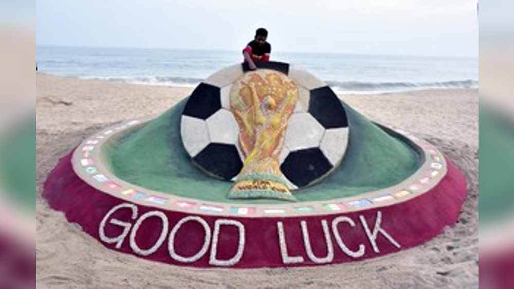 Sudarsan Pattnaik creates sand art for FIFA World Cup