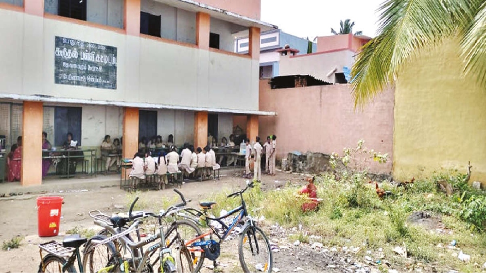 Old buildings razed, Ambur school works in shifts