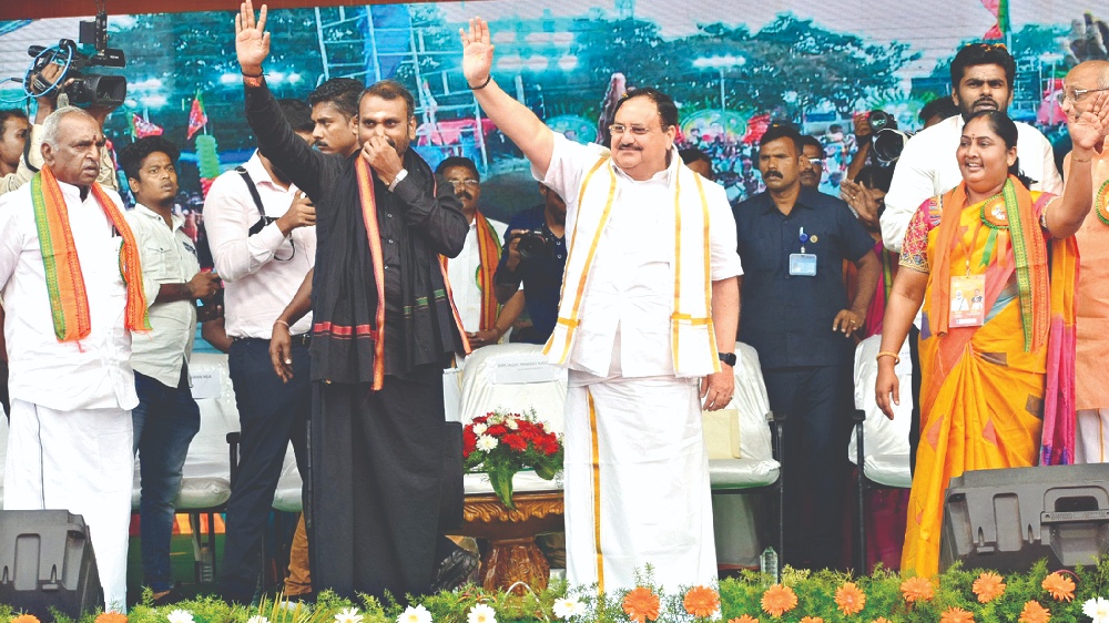 Nadda in 1st poll speech for TN: Drub dynasts Cong and DMK Nadda in 1st poll speech for TN: Drub dynasts Cong and DMK