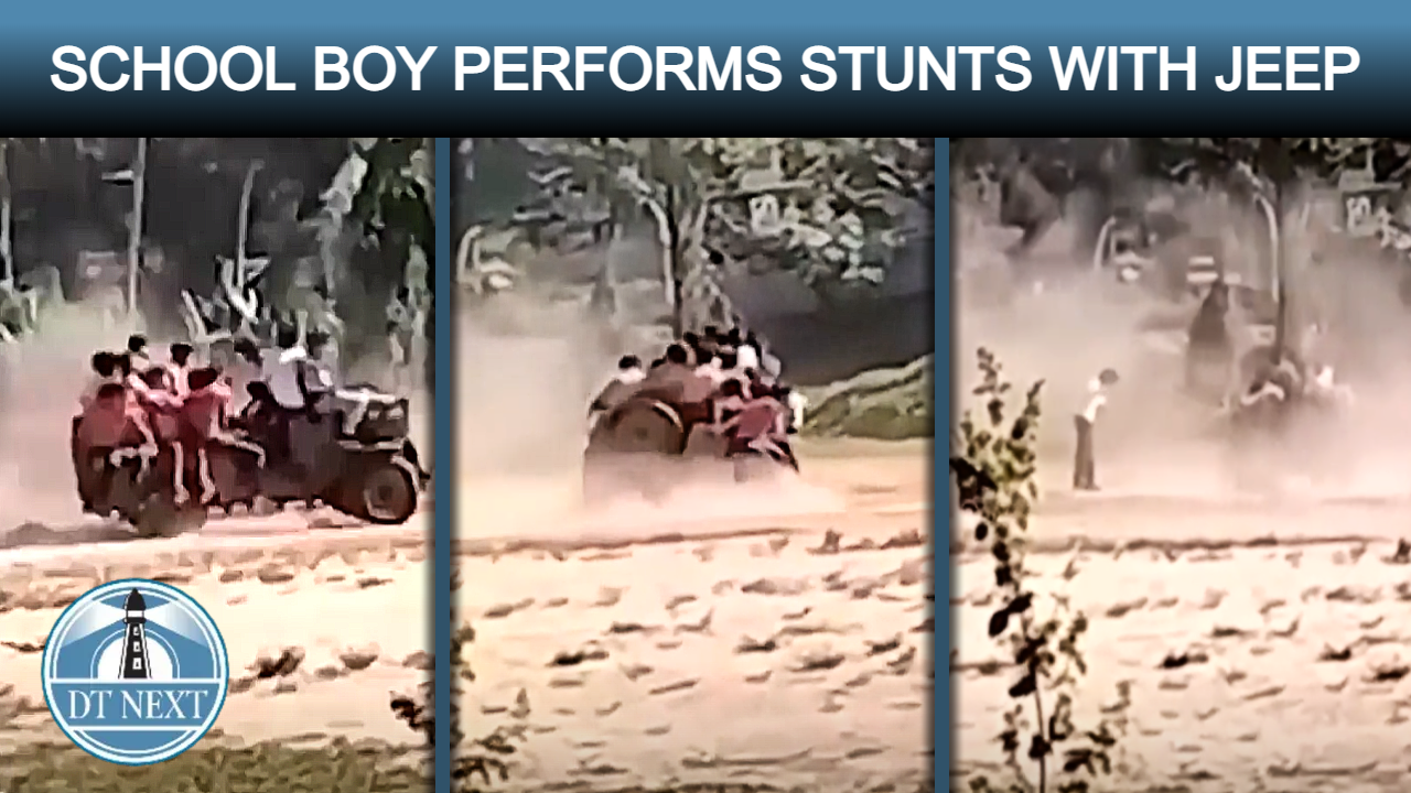 Schoolboy performs stunts with Jeep