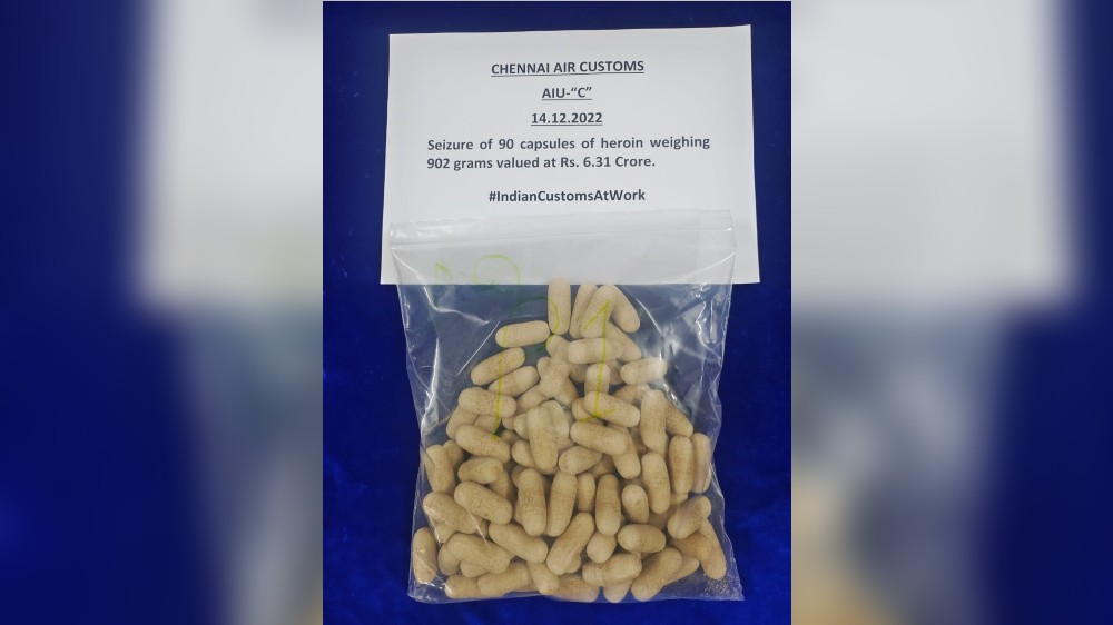Customs seize Heroin of ₹6.31 cr in Chennai airport, woman held Customs seize Heroin of ₹6.31 cr in Chennai airport, woman held