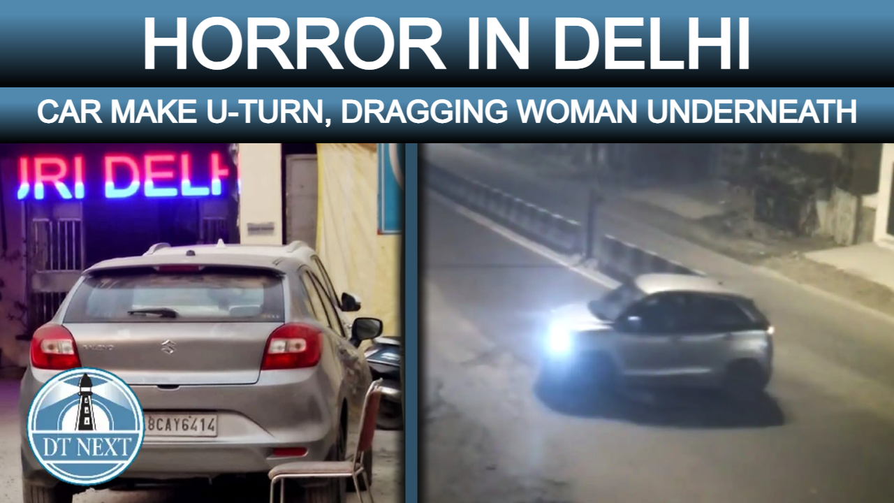 Shocking Video: Car make U-Turn and Dragging woman underneath