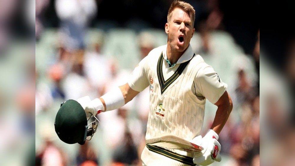 Australia batter David Warner congratulates RRR team
