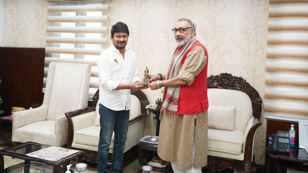 Udhayanidhi Stalin meets Union Min Giriraj Singh in Delhi