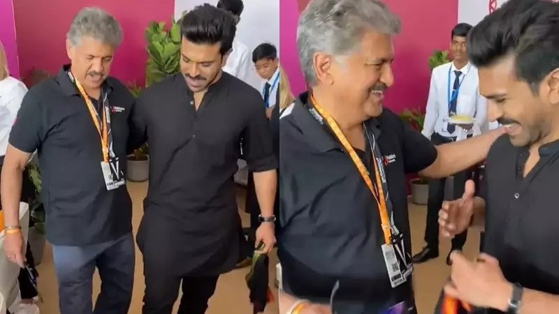 Ram Charan teaches Anand Mahindra hookstep of Naatu Naatu