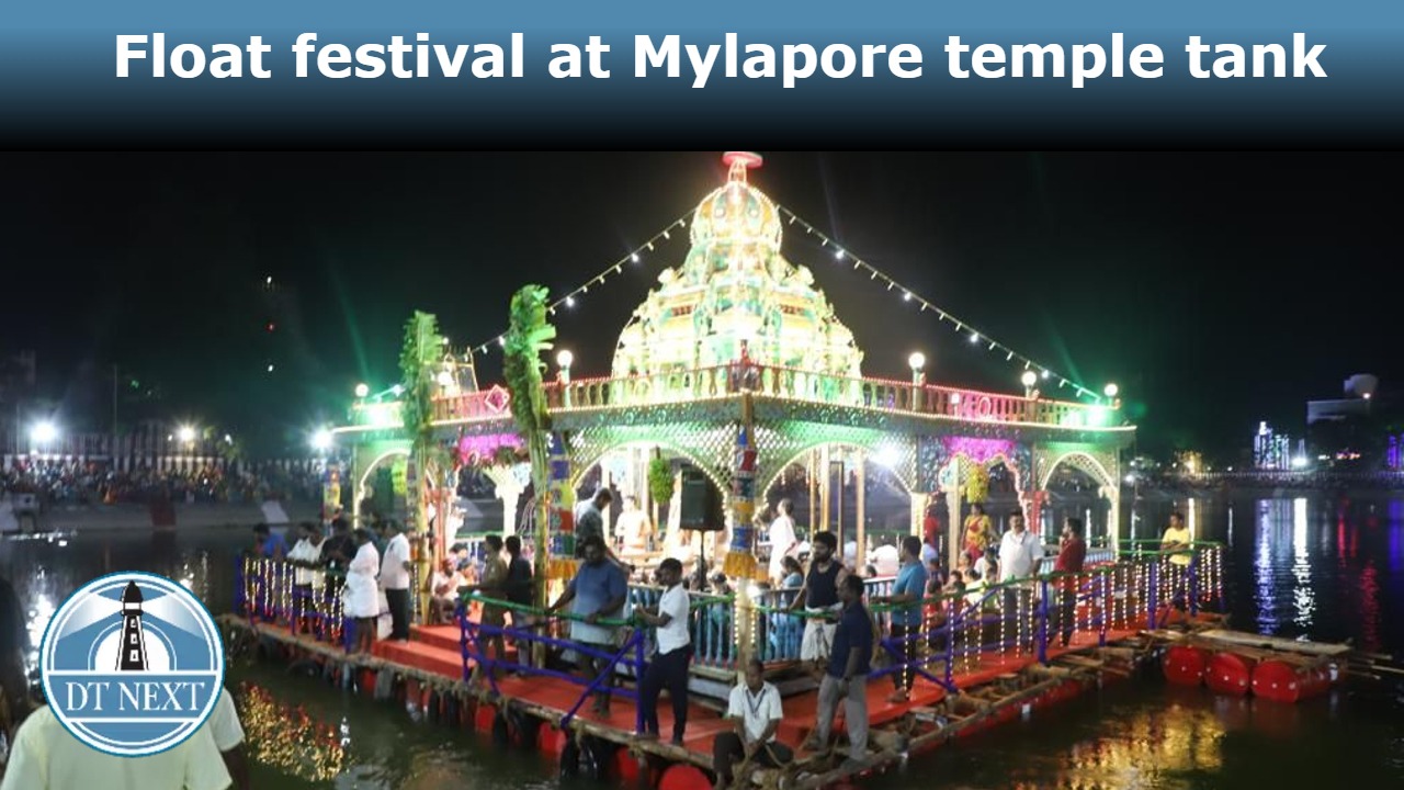 Devotees around Mylapore temple tank during Theppotsavam Devotees around Mylapore temple tank during Theppotsavam
