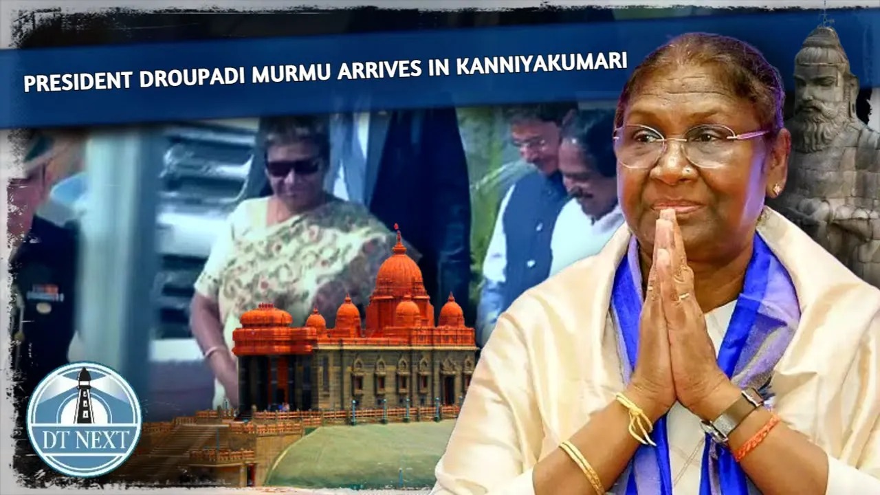 President Droupadi Murmu arrives in Kanniyakumari President Droupadi Murmu arrives in Kanniyakumari