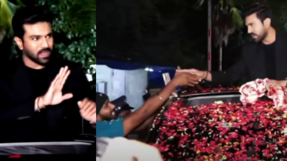 Ram Charan lands in Hyderabad to grand welcome by fans Ram Charan lands in Hyderabad to grand welcome by fans