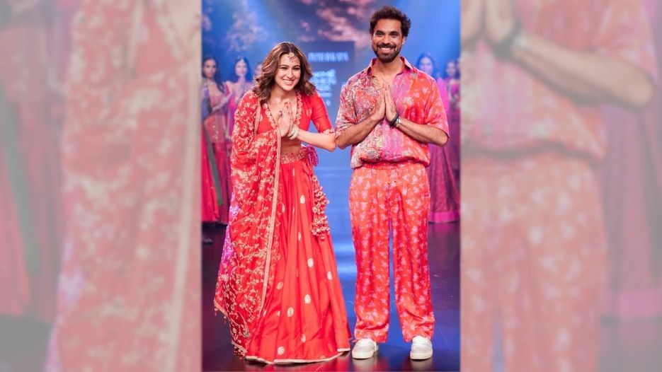 Sara walks ramp at Lakme Fashion Week for designer Punit Balana