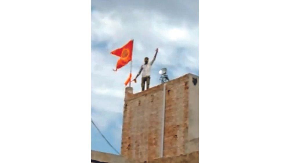 Claim of saffron flag hoisting shared with false angle