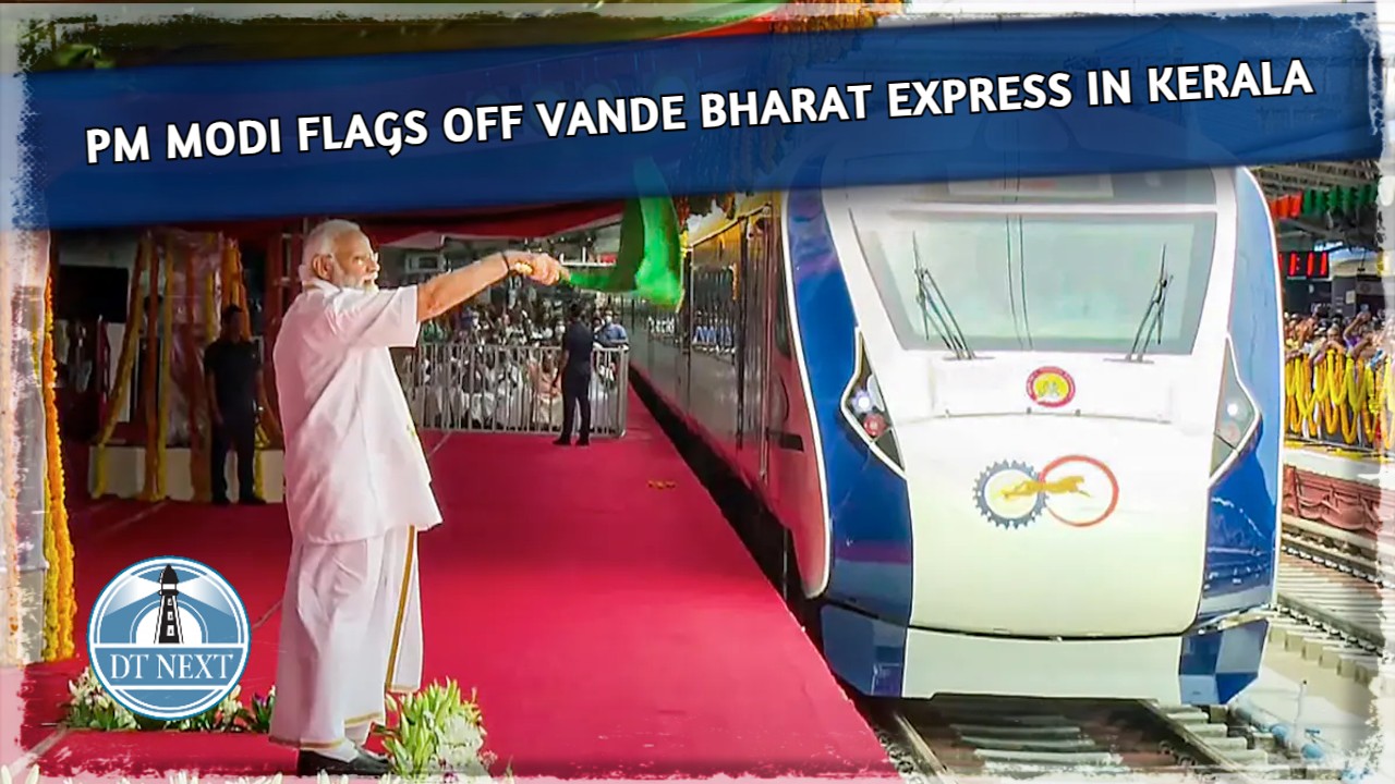 PM Modi flags off Keralas first Vande Bharat train PM Modi flags off Keralas first Vande Bharat train