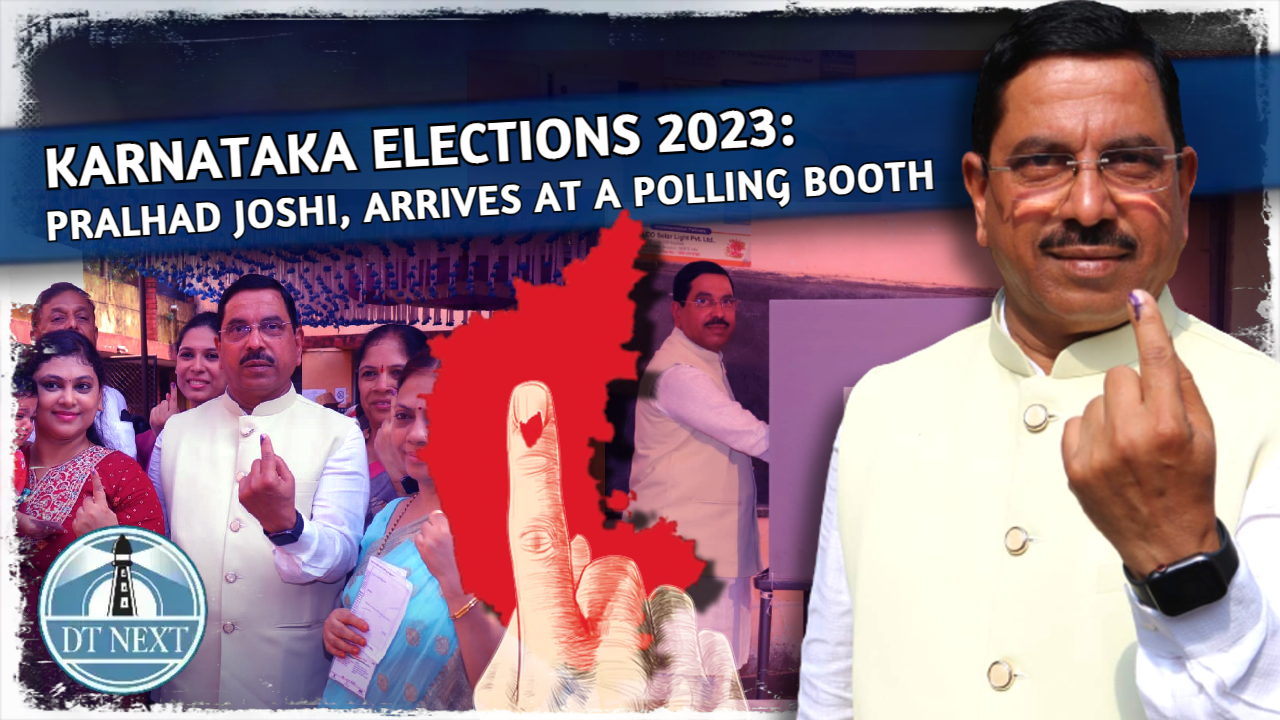 Ktaka polls: Pralhad joshi, arrives at a polling booth in hubballi Ktaka polls: Pralhad joshi, arrives at a polling booth in hubballi