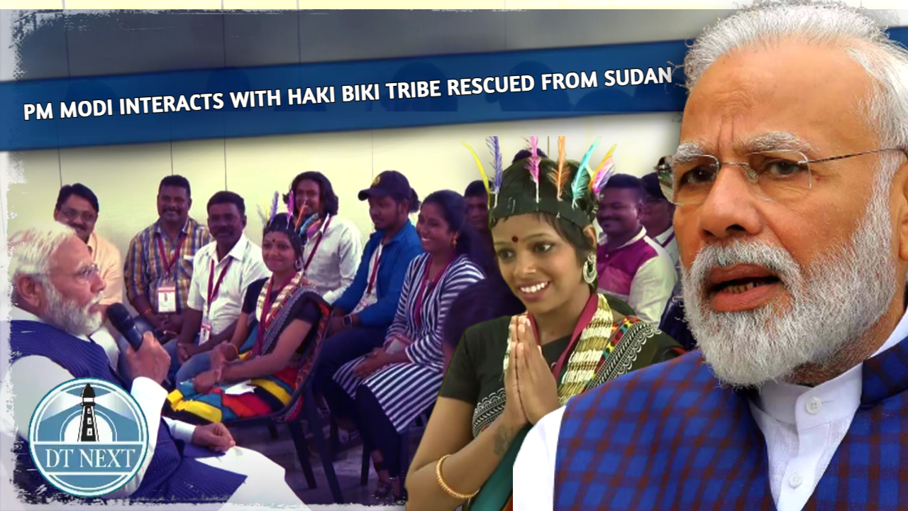 PM Modi interacts with Haki Biki tribe rescued from Sudan PM Modi interacts with Haki Biki tribe rescued from Sudan