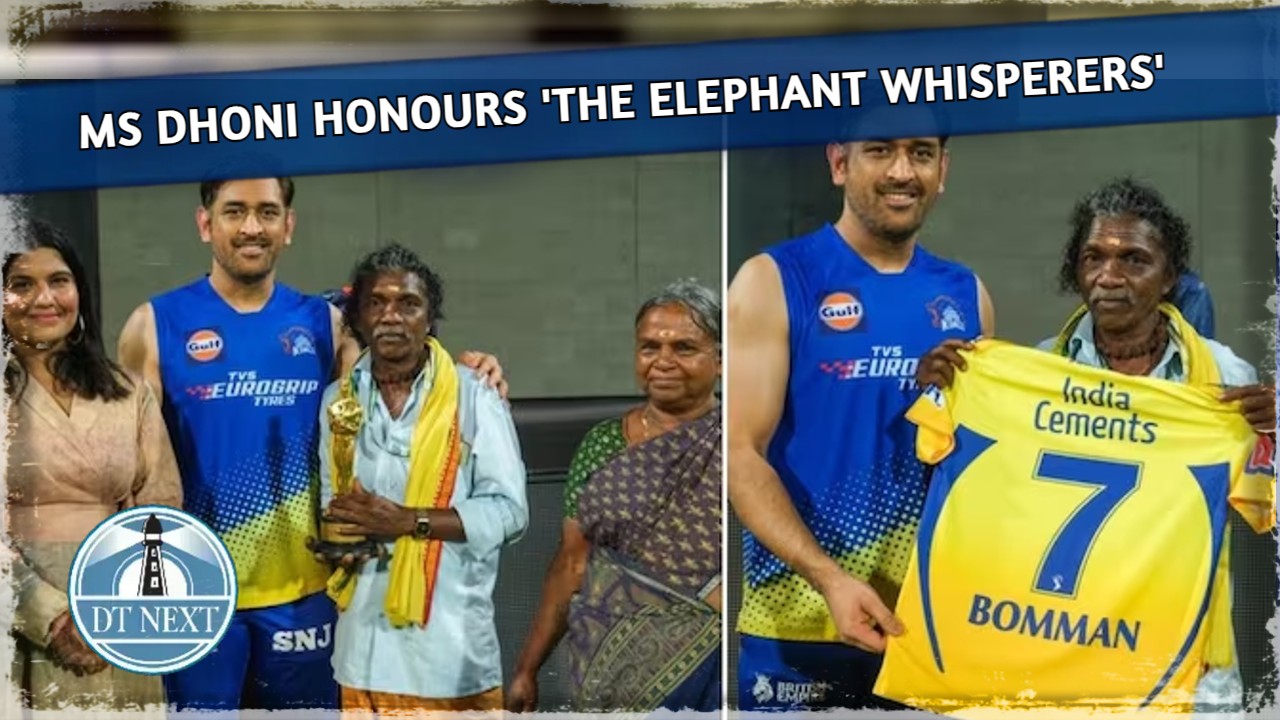 MS Dhoni honours The Elephant Whisperers Bomman and Bellie MS Dhoni honours The Elephant Whisperers Bomman and Bellie