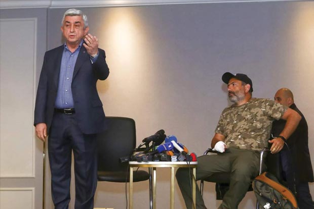 Armenian PM Serzh Sarkisian storms out of talks with opposition leader Nikol Pashinyan