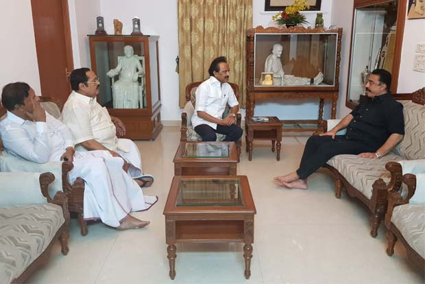 Kamal Haasan, Thol Thirumavalavan among others visit DMK chief Karunanidhi