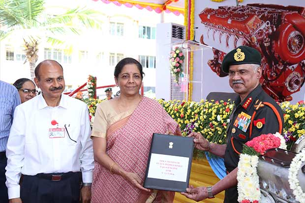 Nirmala Sitharaman hands over engines made in Avadi factory to Army Nirmala Sitharaman hands over engines made in Avadi factory to Army