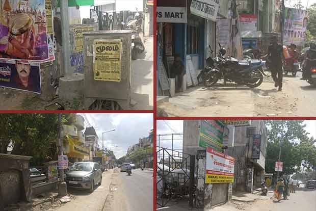 Pedestrians on Duraisamy Road battle vehicles, debris for space