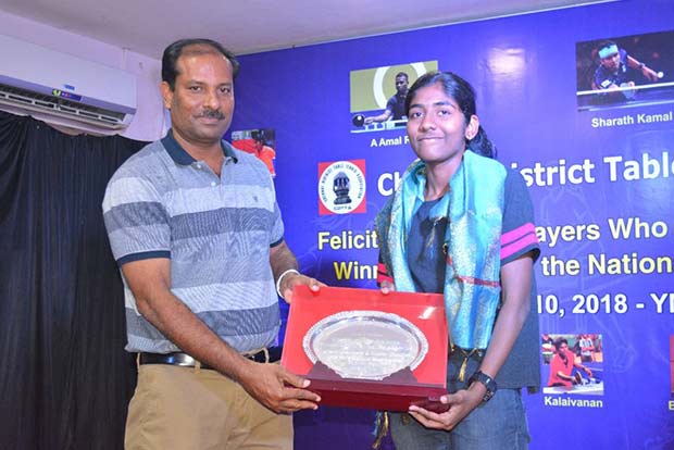 CDTTA felicitates National table tennis medal winners from the city