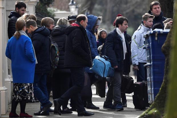 Expelled Russian diplomats leave Britain in nerve agent crisis