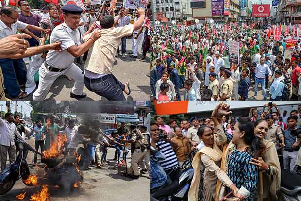 Sporadic incidents of violence during opposition-sponsored Bharat Bandh against fuel price hike