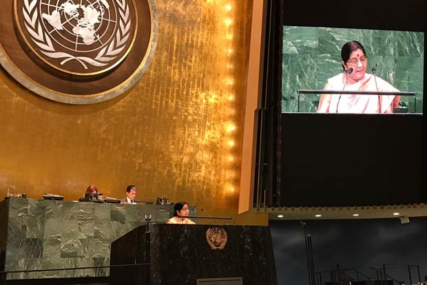 Pakistan glorifies killers and continues to pursue terror as an instrument of official policy: Sushma Swaraj at UNGA