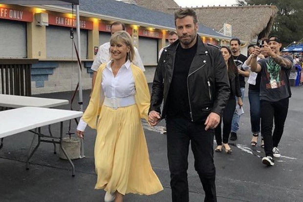 Olivia Newton-John, John Travolta dress up in Grease costumes Olivia Newton-John, John Travolta dress up in Grease costumes