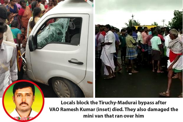 VAO second to be run over on Madurai bypass road, public stage protest